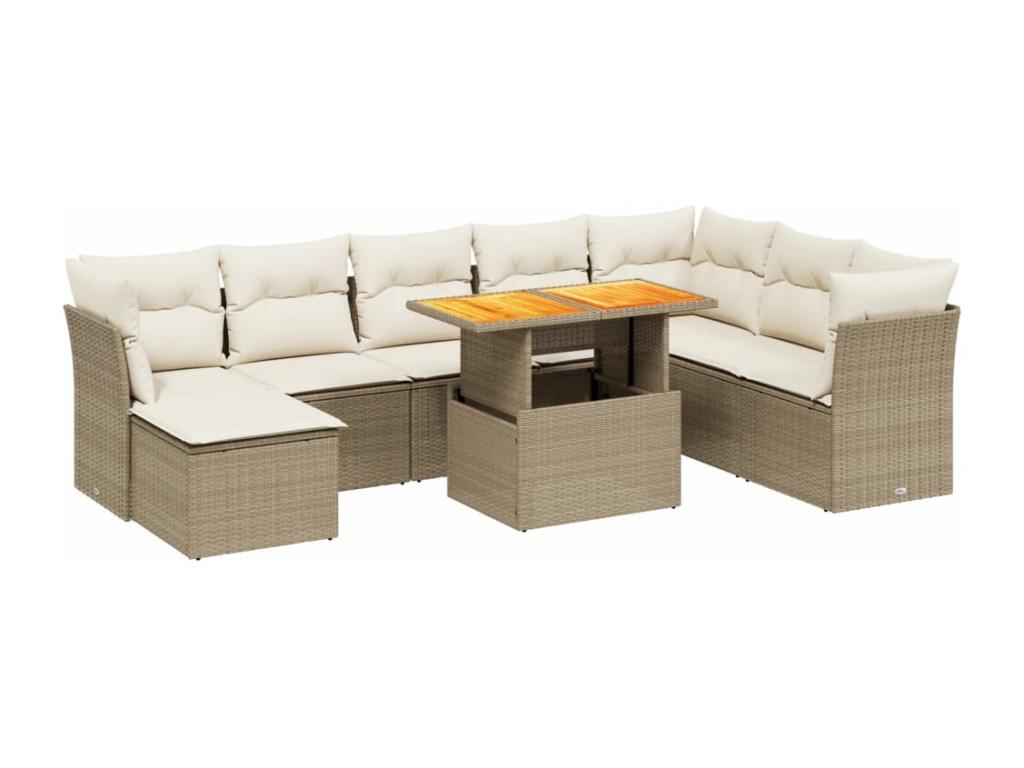 Salon de jardin avec coussins 9 pcs beige résine tressée EYGO55246