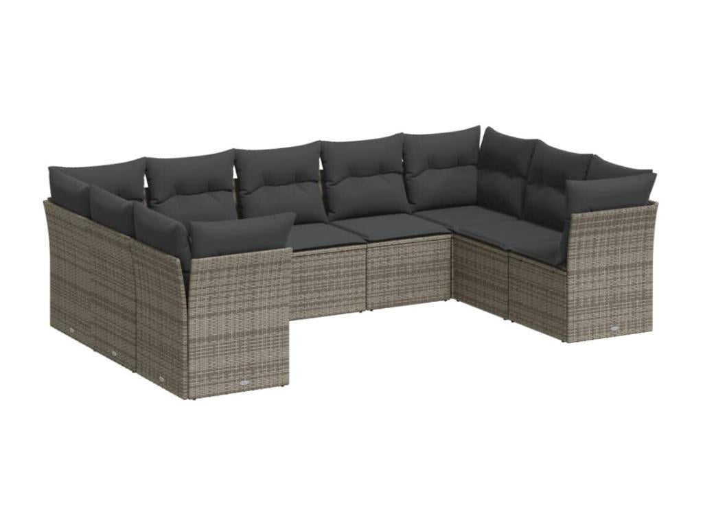 Salon de jardin 9 pcs avec coussins gris résine tressée GOXI89640
