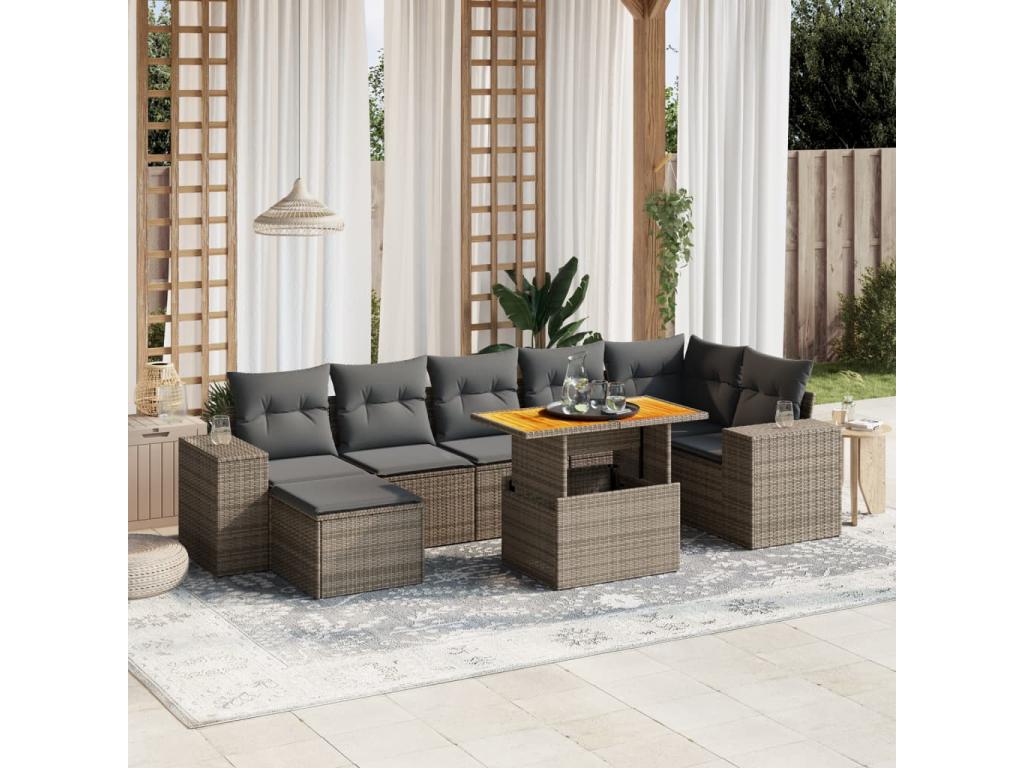 Salon de jardin 8 pcs avec coussins gris résine tressée WIYH01743