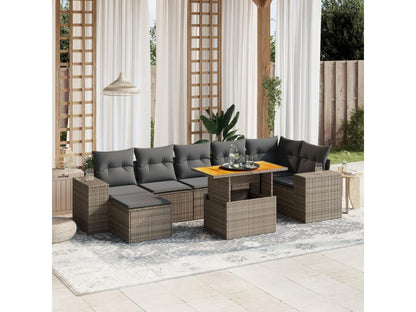 Salon de jardin 8 pcs avec coussins gris résine tressée WIYH01743