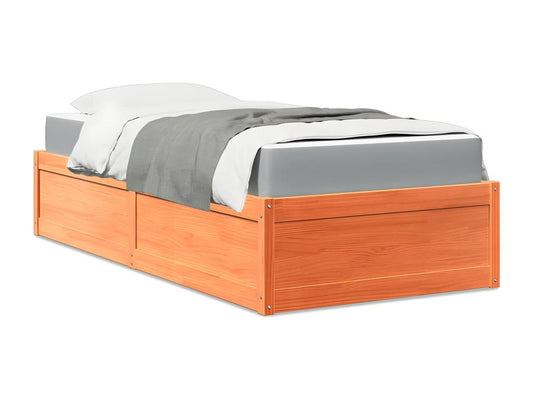 Lit avec matelas cire marron 90x200 cm bois massif de pin JHQU41406