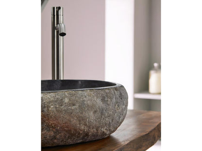 Vasque à poser / lavabo en pierre naturelle coloris Gris - Longueur 45 x Hauteur 15 x Profondeur 40 cm ZNYJ00980