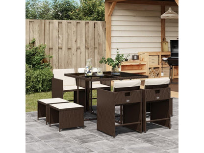 Ensemble à manger de jardin et coussins 9 pièces marron poly rotin VDQF00797