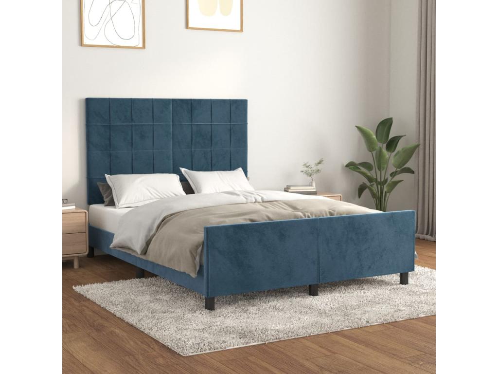 Cadre de lit avec tête de lit Bleu foncé 140x190 cm Velours SVXA90236