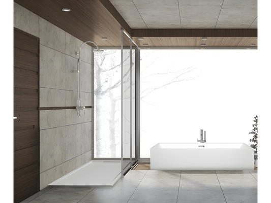 RECEVEUR DE DOUCHE 150x80 cm Ligne Nobellea en résine et poudre de marbre avec grille latérale en résine de marbre ZBUR45373