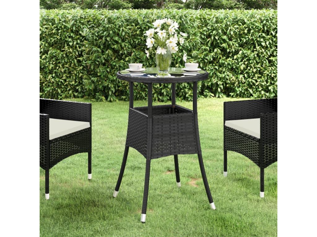 Table de jardin 60x75 cm Verre trempé/résine tressée Noir FZUR37662