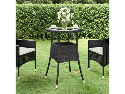 Table de jardin 60x75 cm Verre trempé/résine tressée Noir FZUR37662