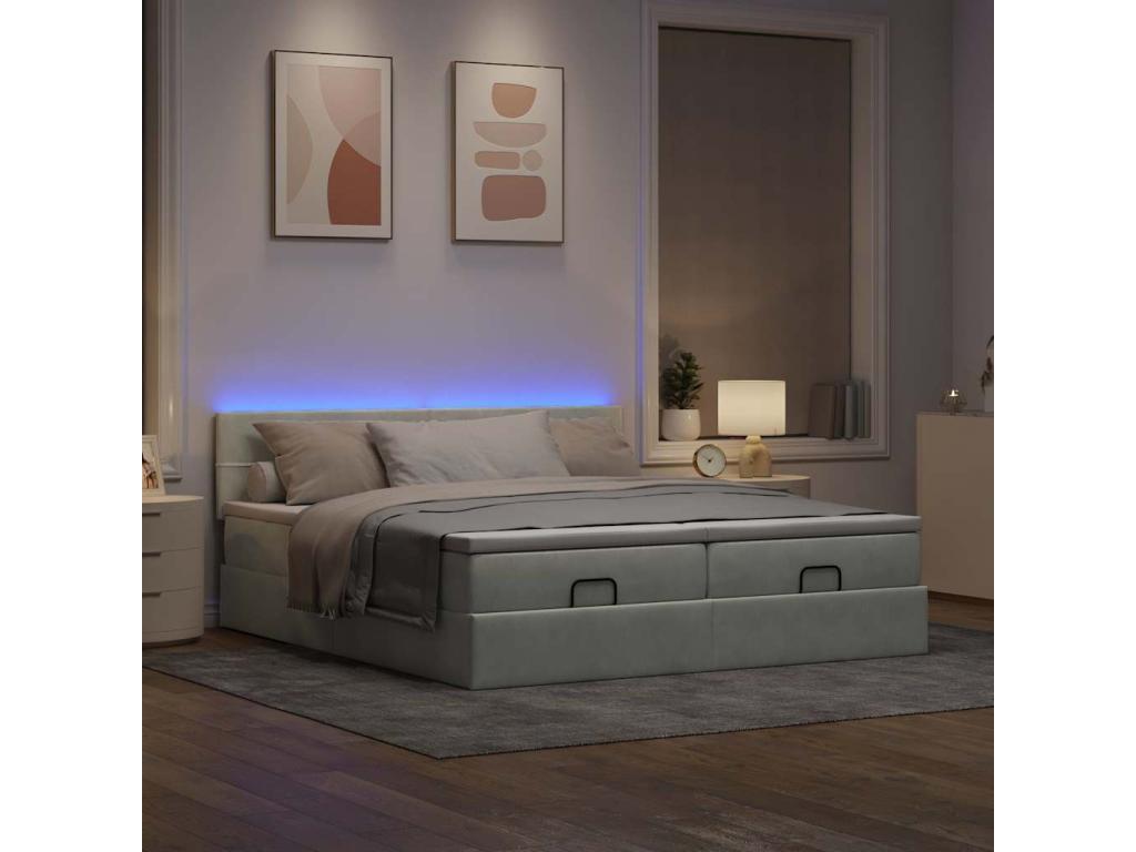 Cadre de lit Dekonao et matelas gris clair 160x200cm velours JCLB58796