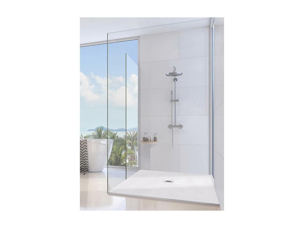 Receveur de Douche 140x120 cm Ligne Dekonao Extra Fin Gris Clair Ral 7035 en Résine Synthétique et Poudre de Marbre avec Bonde Libre QGVQ99374