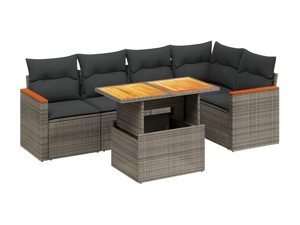 Salon de jardin 6 pcs avec coussins gris résine tressée RTIY52809