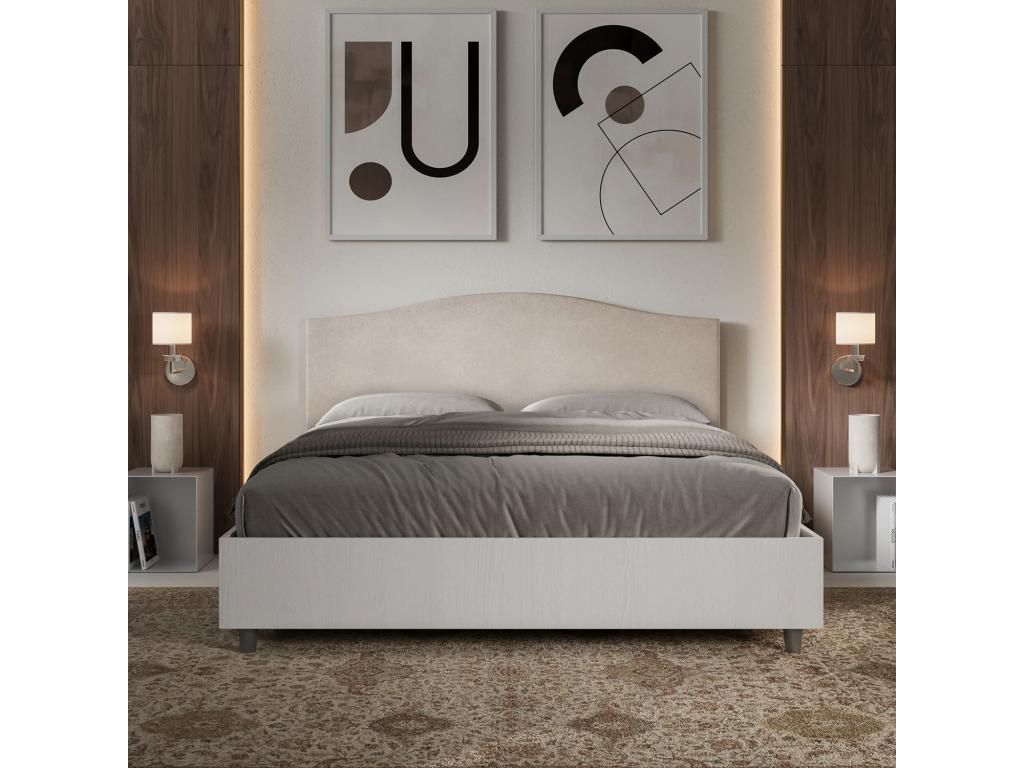 Lit coffre 160x190 structure frêne blanc tête de lit microfibre sable Nobellea LEWT91978