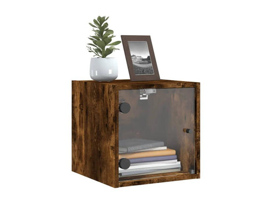 Tables de chevet et portes vitrées 2 pcs chêne fumé 35x37x35 EQRL89355