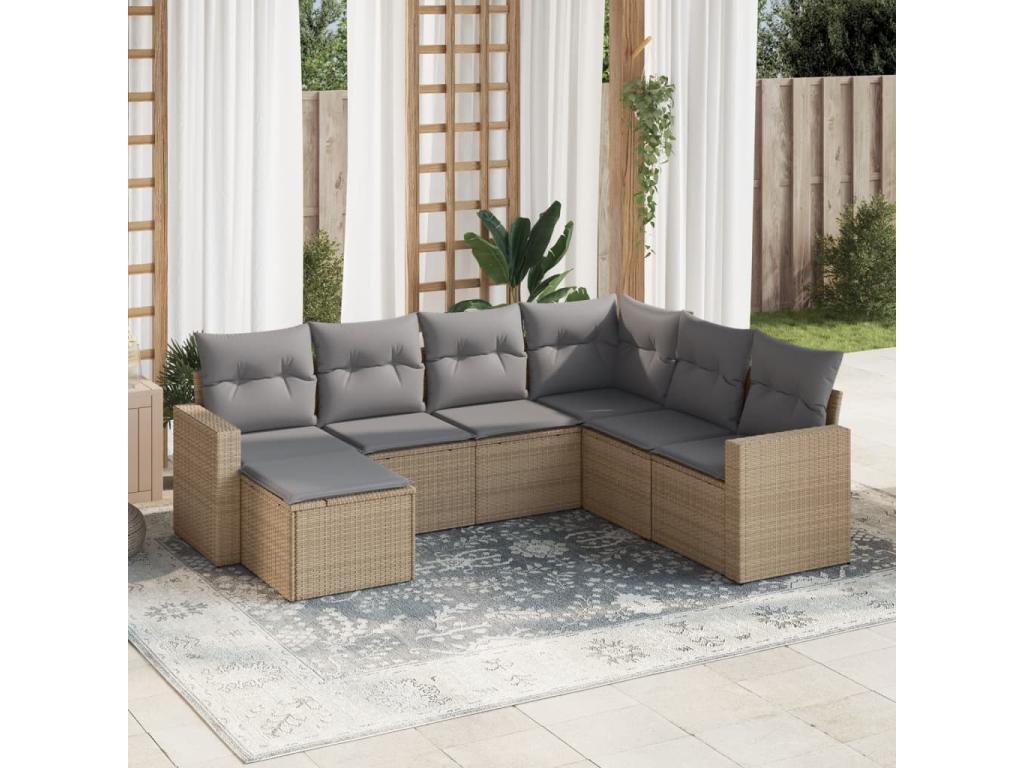 Salon de jardin avec coussins 7 pcs beige résine tressée RVDR74922