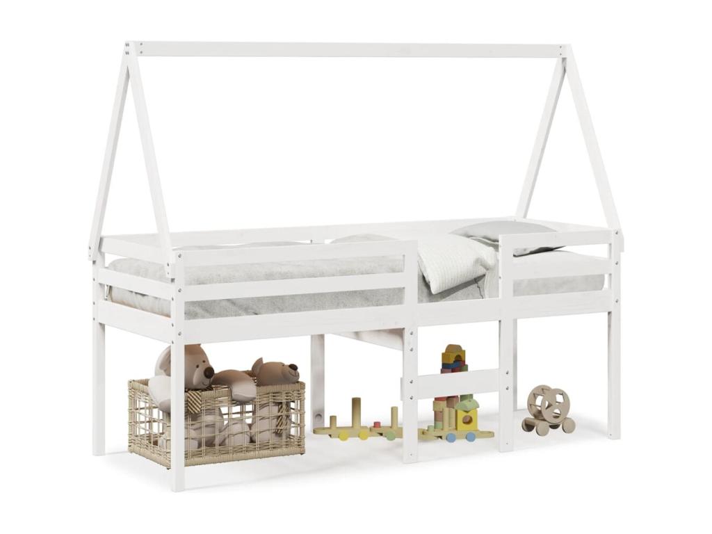 Lit haut sans matelas blanc 75x190 cm bois de pin massif BZHA42264