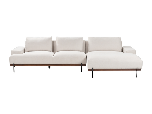 Canapé d'Angle droite Style Minimaliste 3 Places en Tissu Beige et Pieds Métal Nobellea YMUP10380