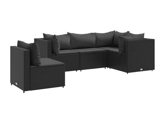 Salon de jardin 5 pièces avec coussins Noir Résine tressée VYRW25243