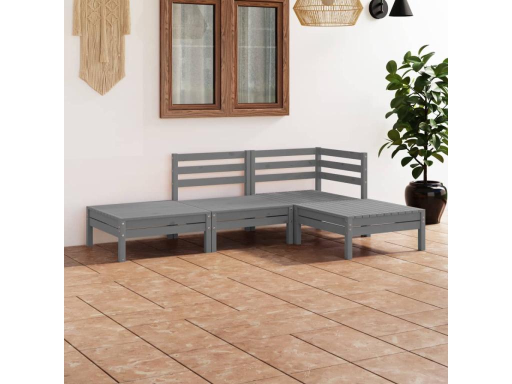 Salon de jardin 4 pcs Gris Bois de pin massif 12 ORDV93059