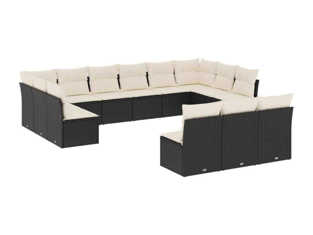 Salon de jardin avec coussins 13 pcs noir résine tressée TTZJ73261