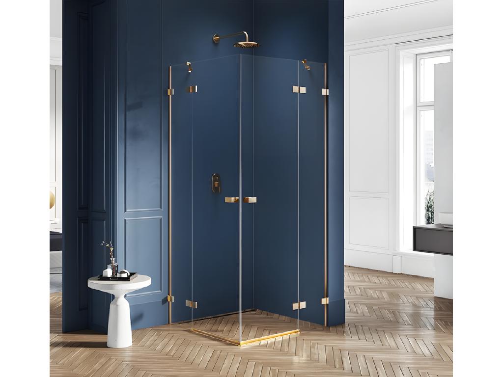 Cabine de douche 120x110cm 2 portes pivotantes Nobellea GOLD BRUSHED doré brossé acces d'angle XTIC59094