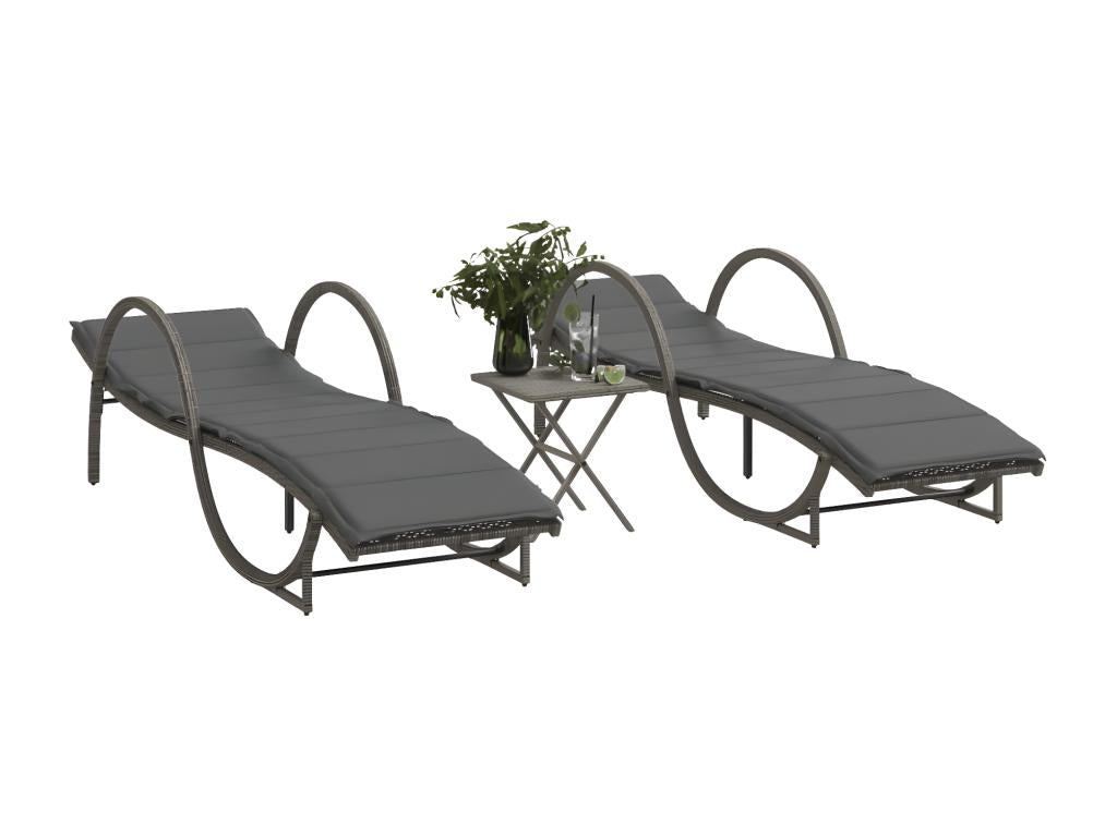 Chaises longues lot de 2 avec table gris résine tressée JOXO77282