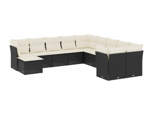 Salon de jardin 11 pcs avec coussins noir résine tressée MJCJ15392