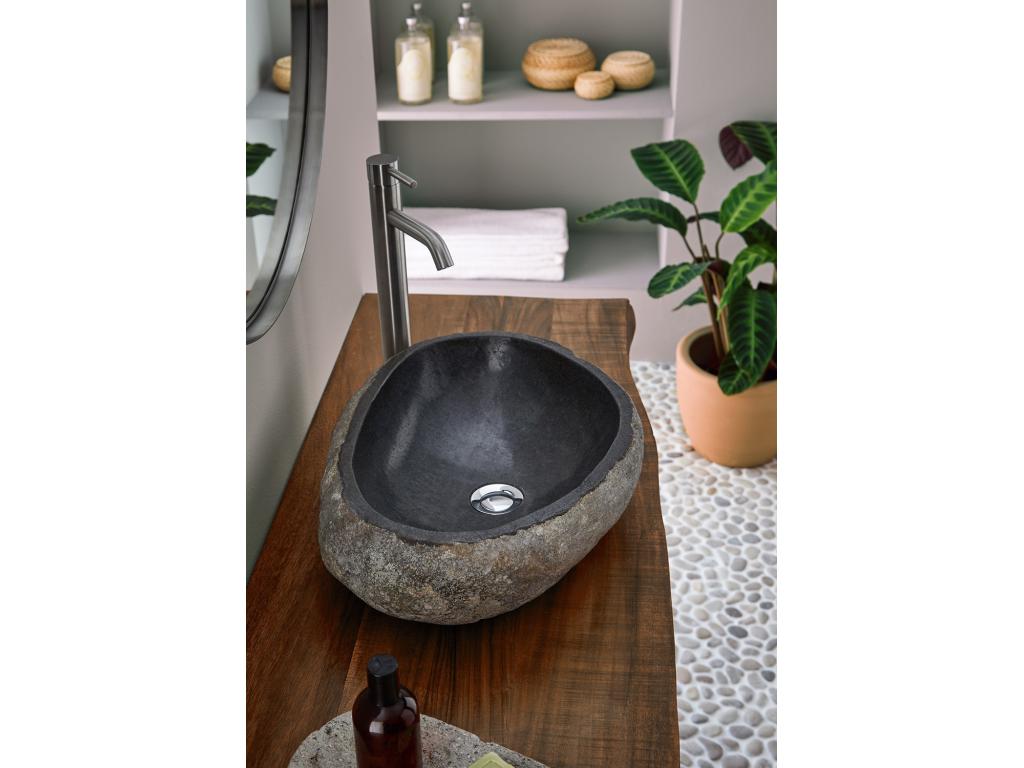 Vasque à poser / lavabo en pierre naturelle coloris Gris - Longueur 45 x Hauteur 15 x Profondeur 40 cm ZNYJ00980