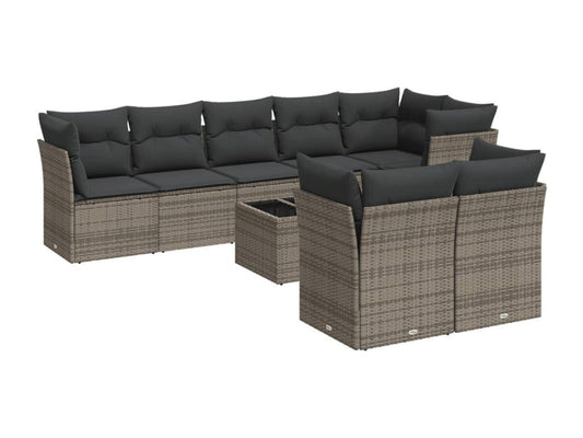Salon de jardin 9 pcs avec coussins gris résine tressée LDCG99870
