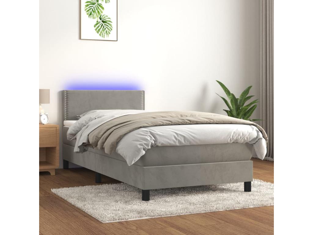 Sommier tapissier et matelas et LED Gris clair 90x190cm Velours GHJQ88300