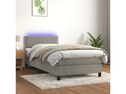 Sommier tapissier et matelas et LED Gris clair 90x190cm Velours GHJQ88300