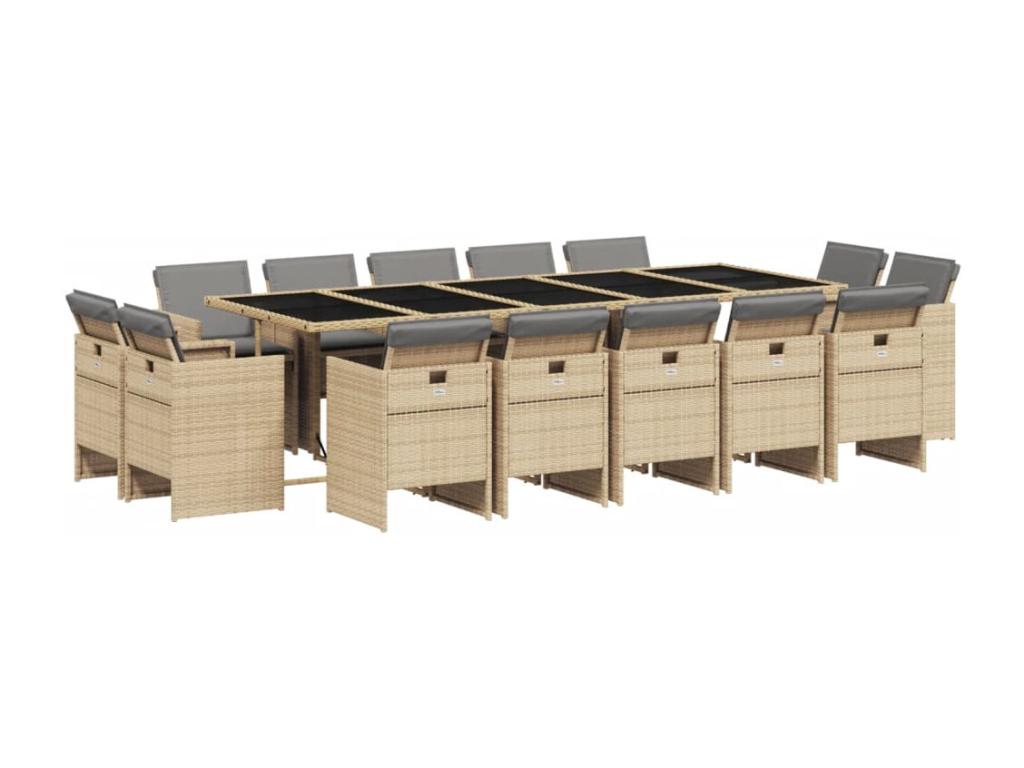 Ensemble à manger de jardin et coussins 15 pièces méNobellea beige LNRJ95644