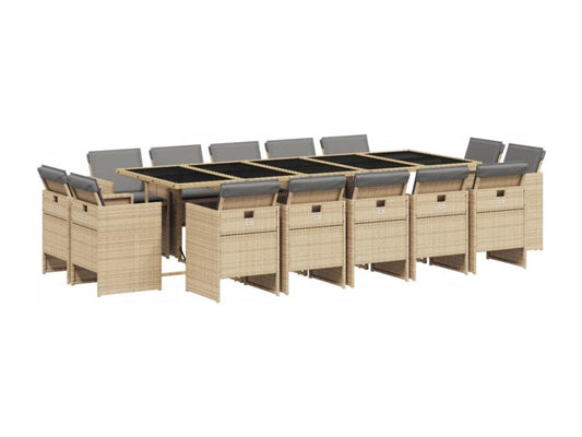 Ensemble à manger de jardin et coussins 15 pièces méNobellea beige LNRJ95644