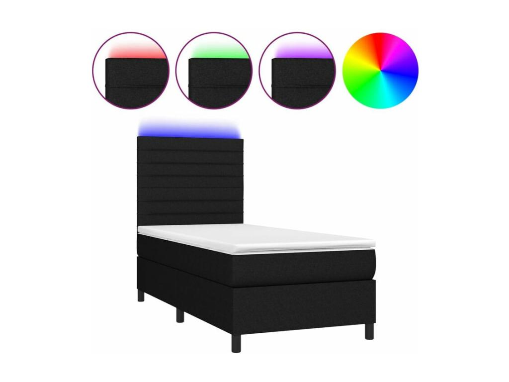 Sommier à Nobellea de lit avec matelas et LED Noir 90x200 Tissu MAFM15077