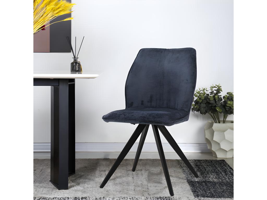 Chaise en velours doux bleu nuit et pied croix en métal noir - Dekonao ZPPF95147