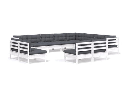 Salon de jardin 12 pcs avec coussins blanc bois de pin solide HDFP21551