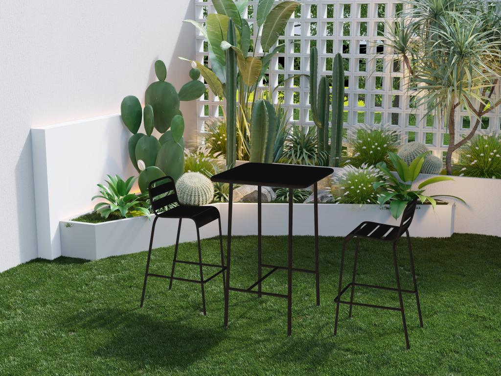 Lot de 2 chaises hautes de jardin empilables en métal - Noir - Dekonao NEVN94847