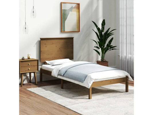 Cadre de lit sans matelas marron miel 100x200cm bois pin massif SMQS41531