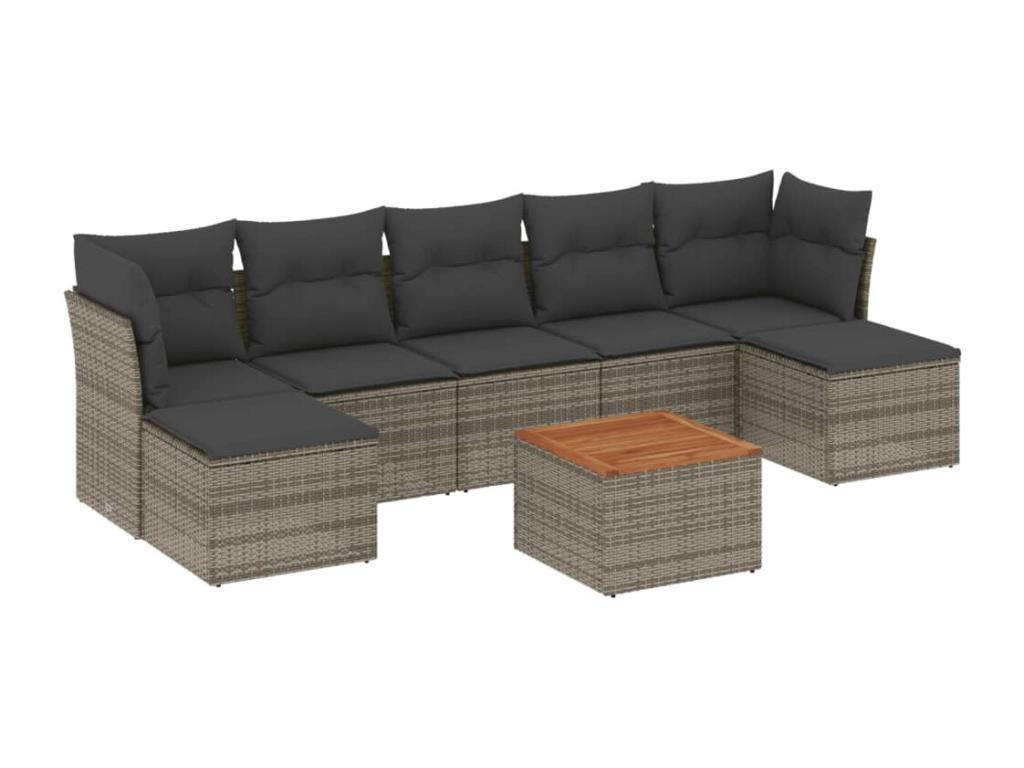 Salon de jardin 8 pcs avec coussins gris résine tressée KVYQ59801
