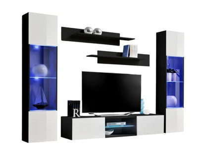 Ensemble Meuble TV FLY O3 avec LED- Coloris noir et blanc- Meuble suspendu design pour votre salon. QUZT72635