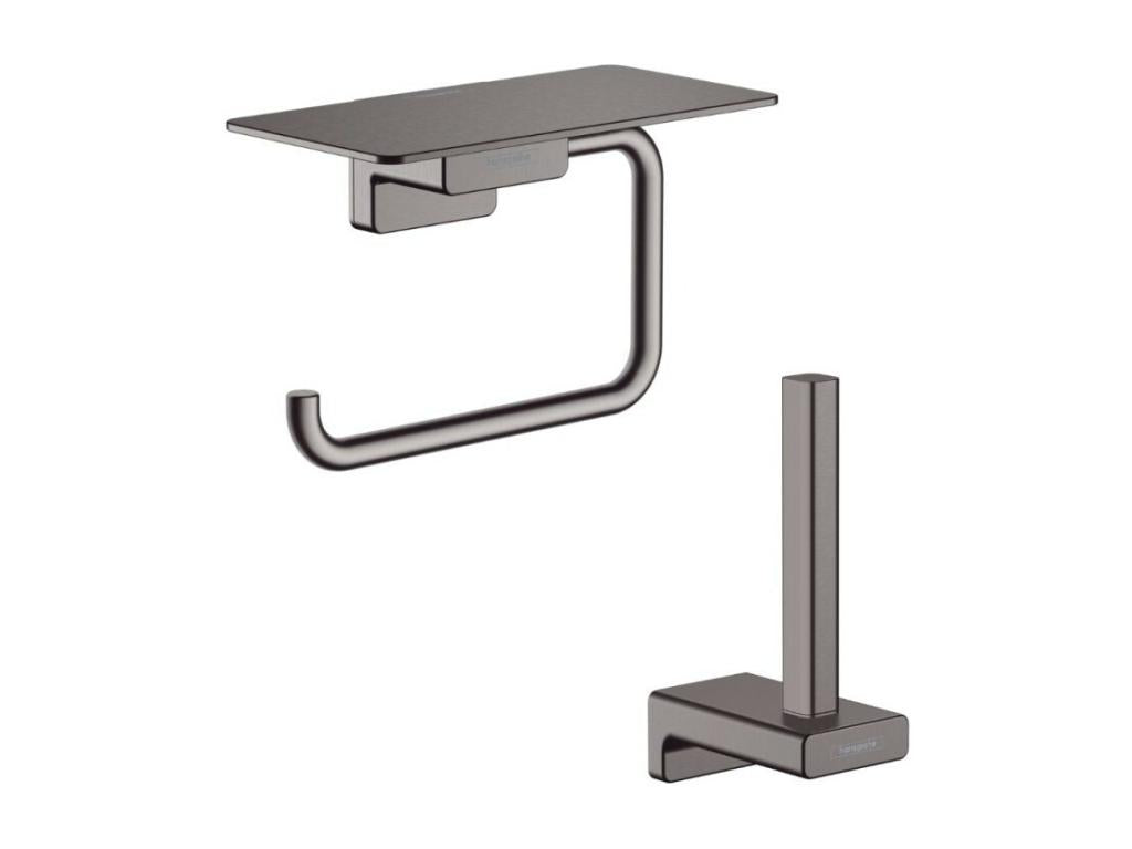 Porte-papier WC avec tablette noir chromé brossé Dekonao AddStoris Réserve porte-papier noir chromé brossé KAED86896