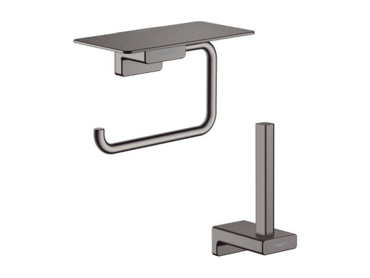 Porte-papier WC avec tablette noir chromé brossé Dekonao AddStoris Réserve porte-papier noir chromé brossé KAED86896