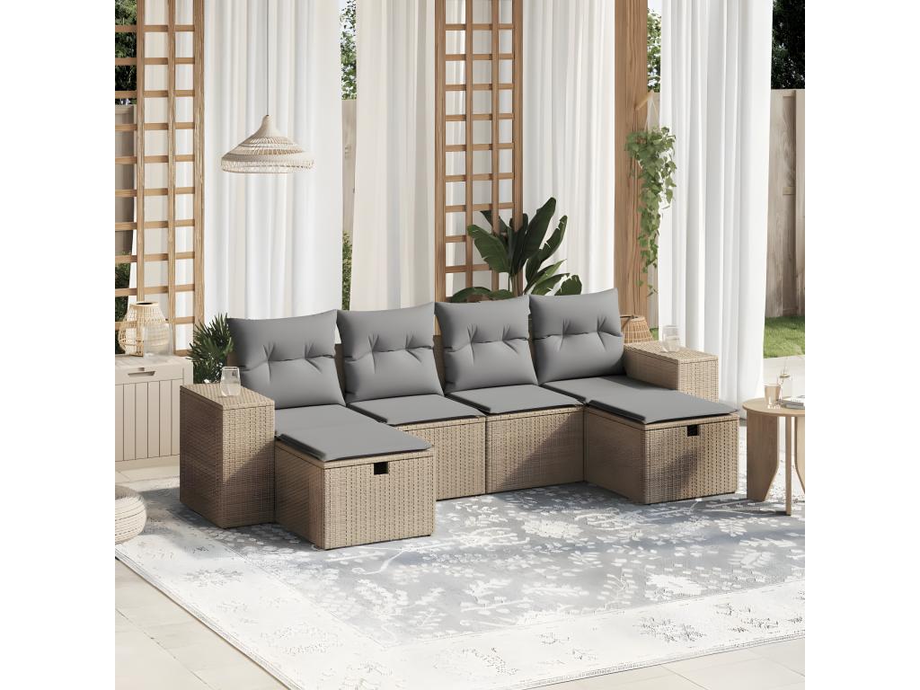 Salon de jardin avec coussins 6pcs méDekonao beige résine tressée BUGO85431