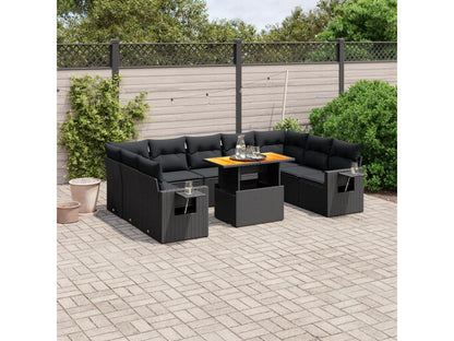 Salon de jardin 10 pcs avec coussins noir résine tressée CFPX55616