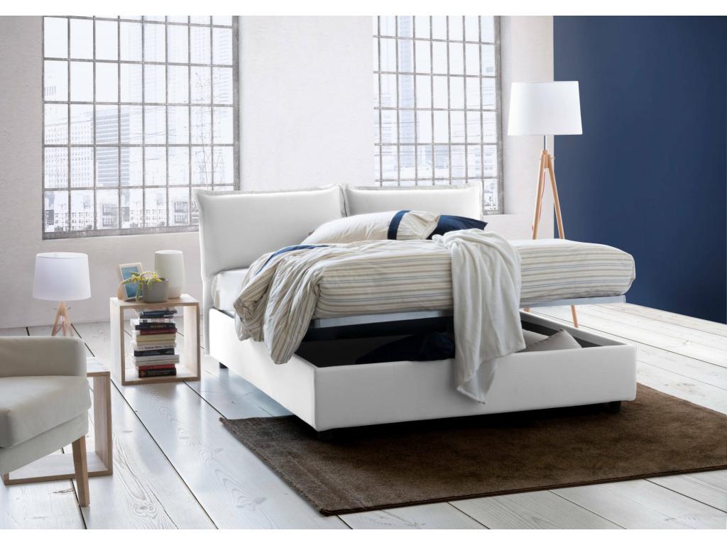 Lit double Nobellea Lit coffre avec revêtement en tissu Made in Italy Ouverture frontale adapté pour matelas 160x190 cm Blanc BAKM88523