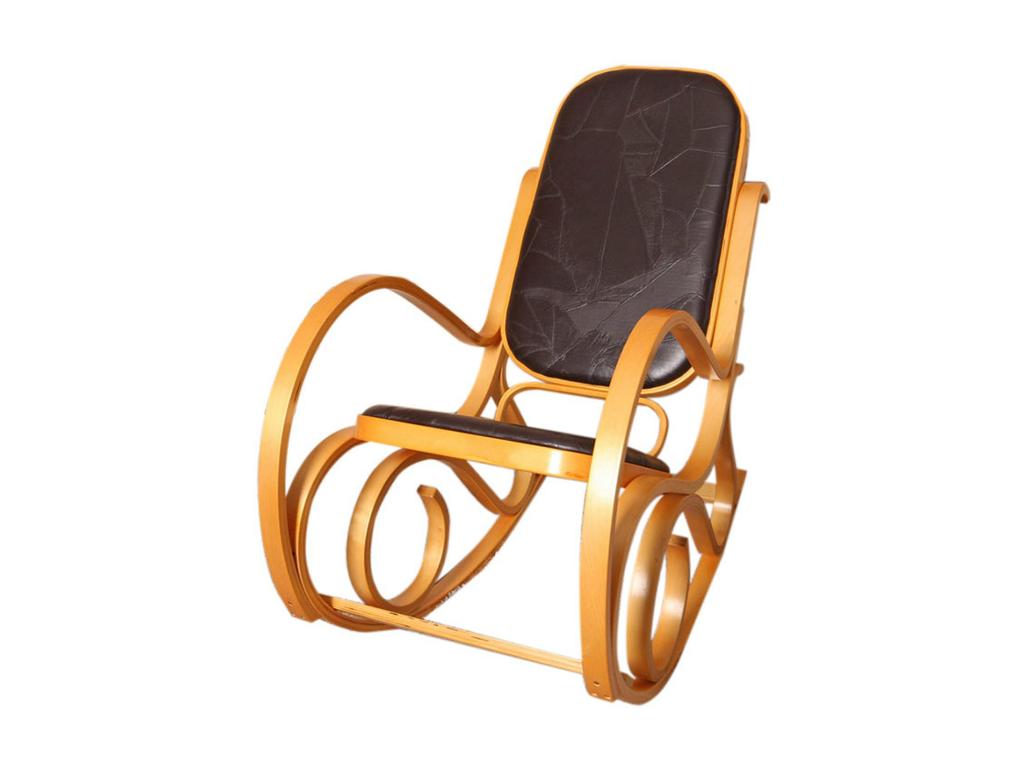 Fauteuil à bascule Dekonao imitation bois de chêne assise en cuir Dekonao marron JQYV03985