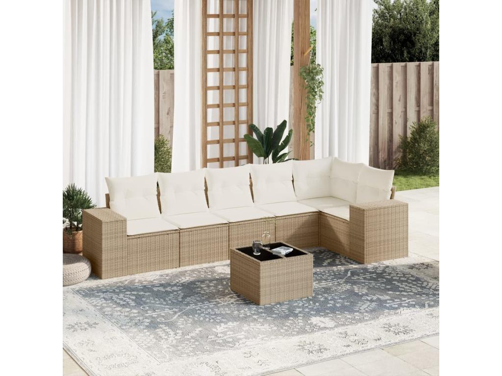 Salon de jardin avec coussins 7 pcs beige résine tressée XWJR82716