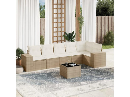 Salon de jardin avec coussins 7 pcs beige résine tressée XWJR82716