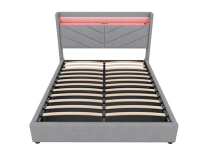 Lit coffre 160x200 cm Sans matelas Lampe d'Dekonao Système hydraulique USB Chaîne hi-fi Linge Gris ADRT43773