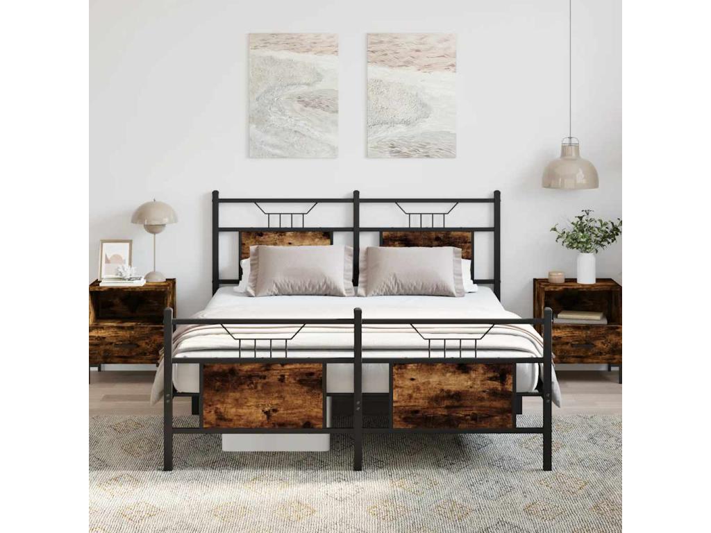 Cadre de lit sans matelas chêne fumé 140x200 cm bois ingénierie ZTVQ39177