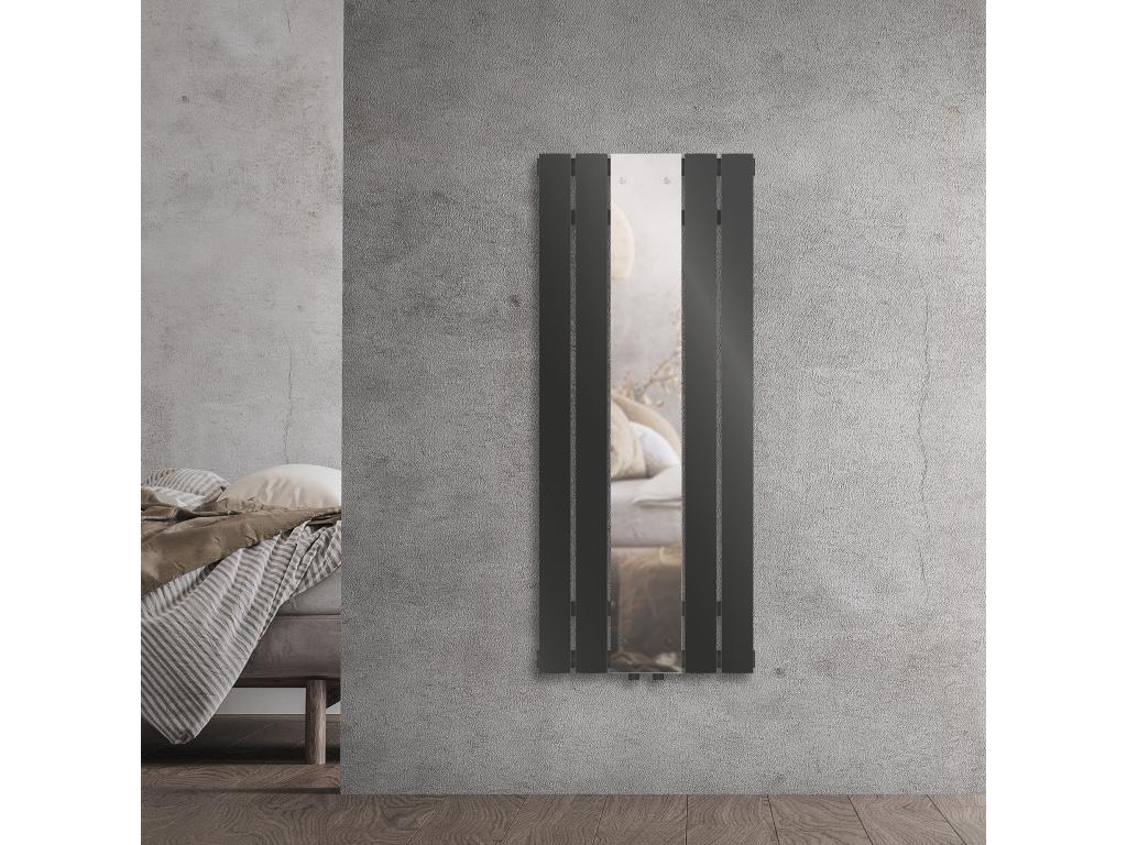Radiateur plat vertical anthracite avec miroir en verre raccord central 45x120cm BNZI63491