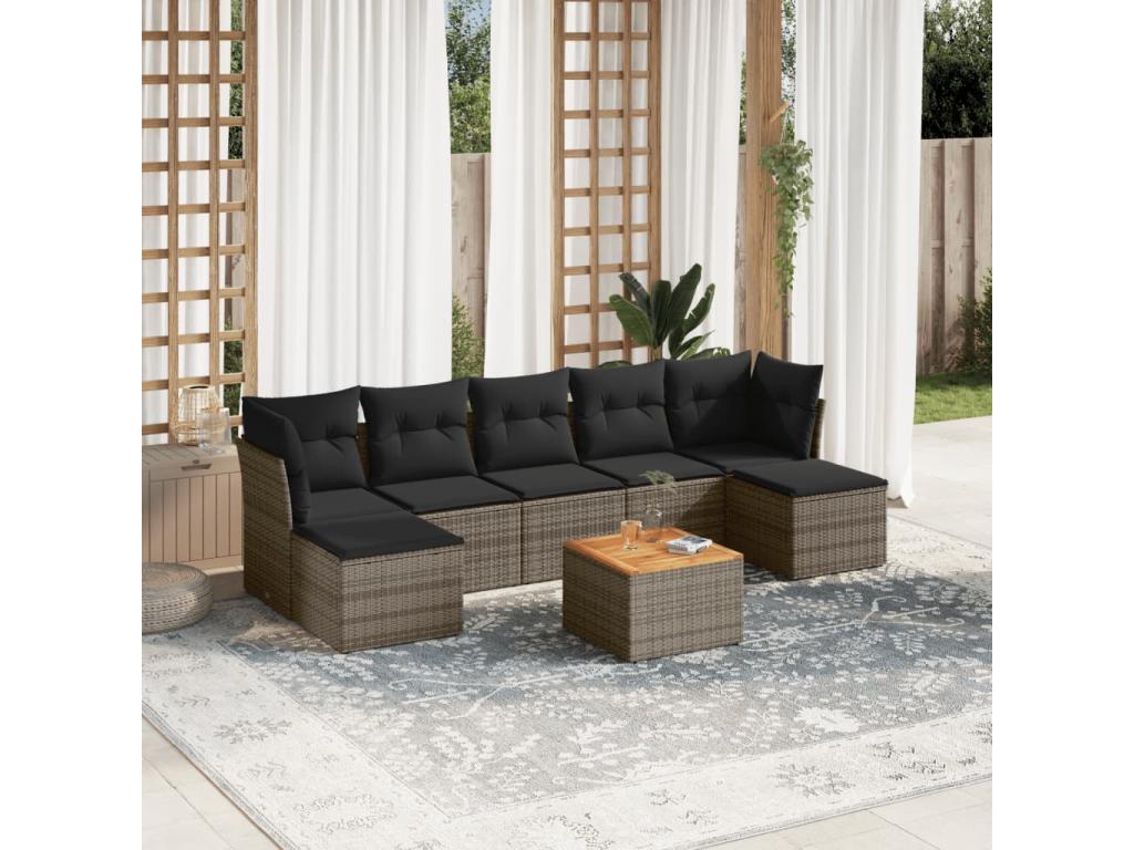 Salon de jardin 8 pcs avec coussins gris résine tressée KVYQ59801